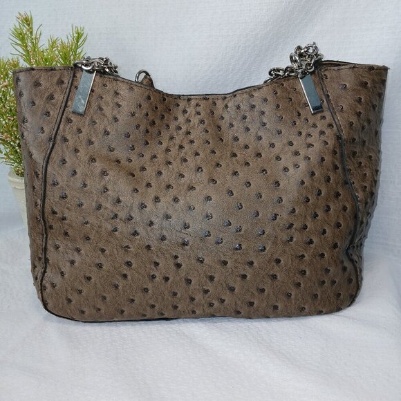 OSTRICH SHOULDER BAG, BROWN COLOR, MAGNETIC CLOSURE, LIKE NEW CONDITION - Picture 1 of 8